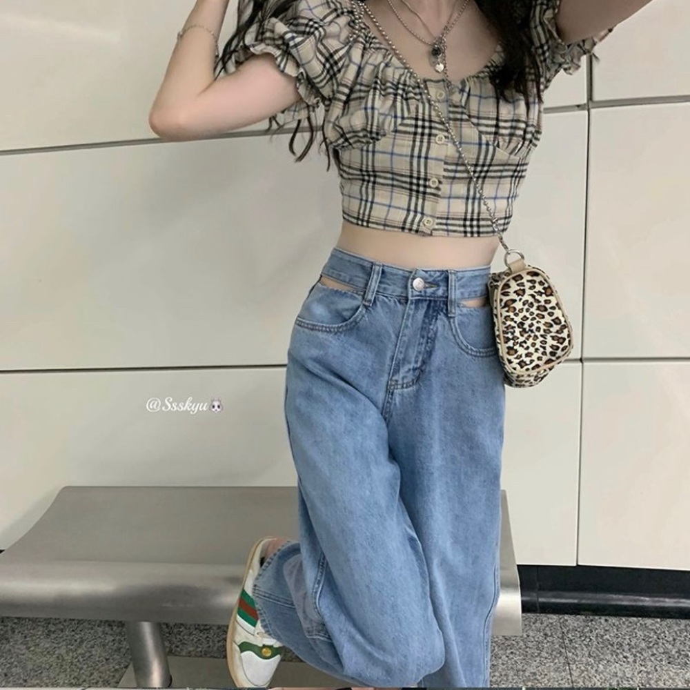 Gingham Bustier Blouse - yesstyle